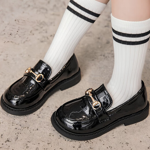 Yupinjia Girls' Leather Shoes British Retro Style Spring and Autumn New Children's Soft Soled Princess Shoes British Retro Single Shoes 5-10 Years Old Black 31 Inner Length 19cm