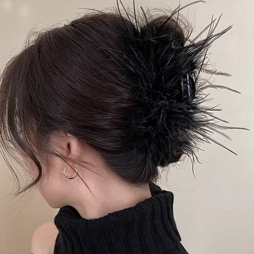 Xiang Wan Hair Clip Feather Seersucker Bow Hair Clip Women's Back Hair Clip Shark Clip Birthday Gift