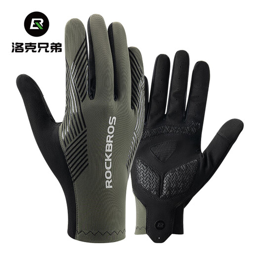 ROCKBROS Cycling Gloves Road Bike Full Finger Cycling Gloves Long Finger Touch Screen Thin Breathable Men and Women Spring and Summer Long Finger Black Green L