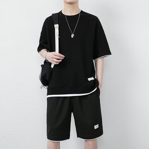 
Hair funny clothes for men in summer waffle ice silk short-sleeved T-shirt for men in sports fake two-piece short-sleeved casual suit men's clothing set with handsome half-sleeved solid color gray apricot color (X3880 set) xs 30Jin[Jin equals 0.5 kg]