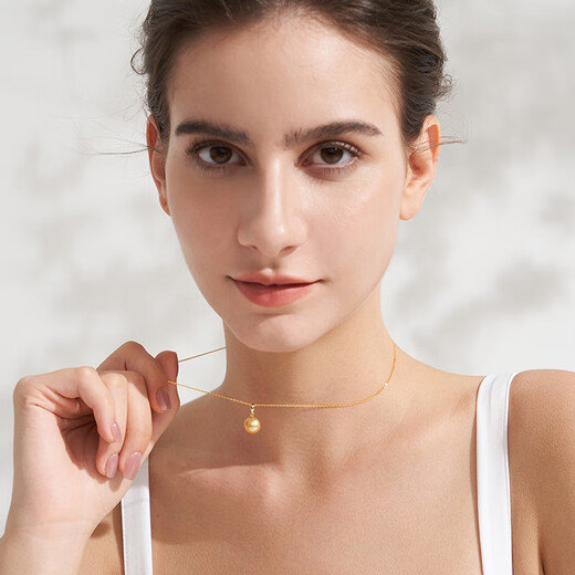 Tahiti 18K gold pearl pendant single perfect round strong light seawater South Sea gold pearl necklace A grade/gold beads 12-13mm +925 silver chain