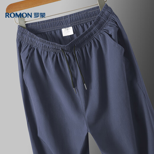 罗蒙（ROMON）休闲裤男士夏季宽松运动直筒裤冰丝感弹力九分裤子男装718深灰2XL