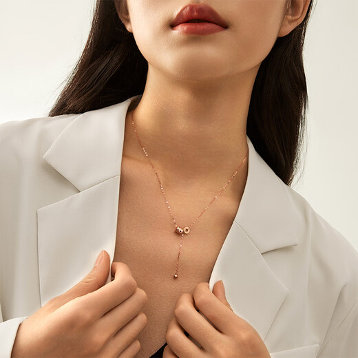 Chow Tai Sang Chow Tai Sang 18K Gold Small Waist Necklace Rose Gold Classic Necklace Fashion Style Give Your Girlfriend a Birthday Gift 18K Gold Small Waist Necklace (Weight: Approximately 1.75g)