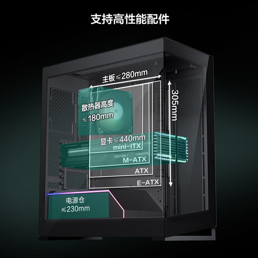 PHANTEKS Storm Chaser NV5S schwarzes, säulenfreies Zimmer-ATX-Desktop-Computergehäuse mit Meerblick (360 Wasserkühlungspositionen/ARGB-Doppellichtleisten/treiberlose Lichtsteuerung/Typ-C/5090-Grafikkarte)