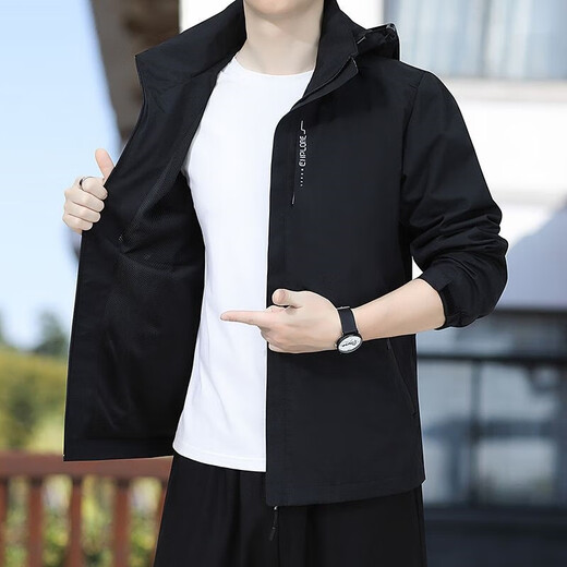 Jacket Men's Jacket Autumn and Winter Clothes Men's Three-in-One Jacket Hooded Loose Sports Workwear Top Men's Jacket Black XL
