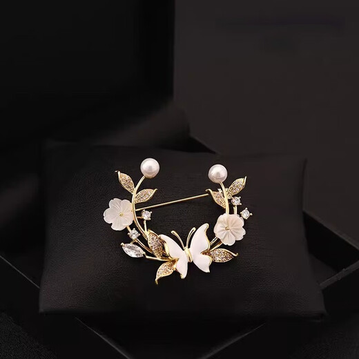 QUAMER gold store light luxury high-end floral butterfly mother-of-pearl brooch suit coat elegant corsage women's brooch