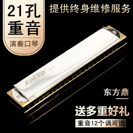 东方鼎重音口琴21孔进口音簧T2110演奏级12个调性初学生成人专业乐器 D#调