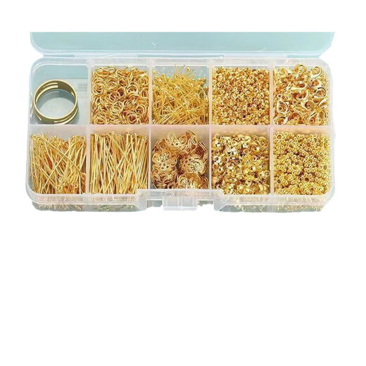 Pei Nanwei diy handmade accessories set open circle nine-character needle T needle lobster clasp positioning beads hairpin accessories full set of accessories gold diy material set box 1 set picture 1 style