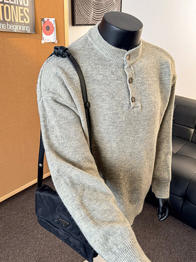 ZHUYIFAN ZHUYIFAN Xiaohongshu's same style Lei Jun gray sweater large size Henry collar sweater men's lazy style inner wear off-white M