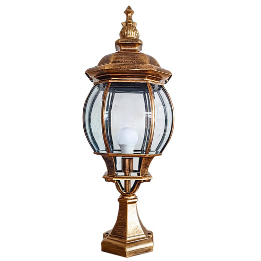 Yilin Outdoor Wall Lamp Post Head Lamp Waterproof Door Post Lamp Gate Lamp Retro Garden Lamp European Outdoor Villa Post Lamp Bronze Trumpet Transparent Square Seat