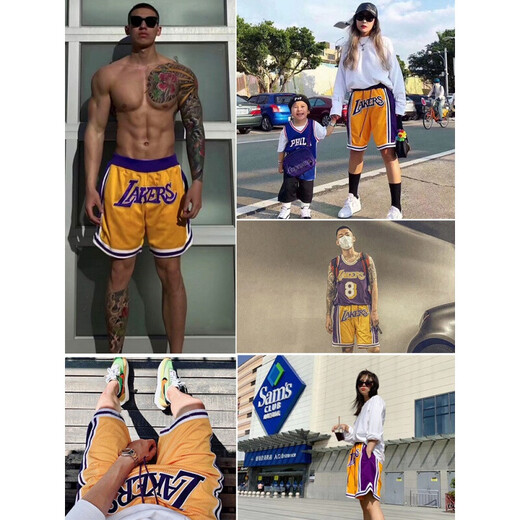 Blue Bahu Lakers Shorts American Retro Fitness Sports Mesh Baloncesto bordado Shorts de cinco puntos Nets Magic Bulls SY-829 Sun Black 2xl