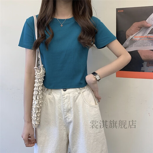 Shangqi versatile ultra-short and blood-sleeved clothes, white short-sleeved T-shirts for women in summer, high waist and navel-exposed short style 844 white XXL