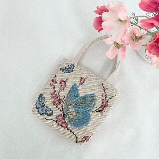 Knuspriger Leinwand Bag Butterfly Doppelseitig gestickter ethnischer Stil neuer Mobiltelefon-Taschen-Tasche Handtasche Handtasche verdickt Schmetterling kleines Modell [Größe 18*20]