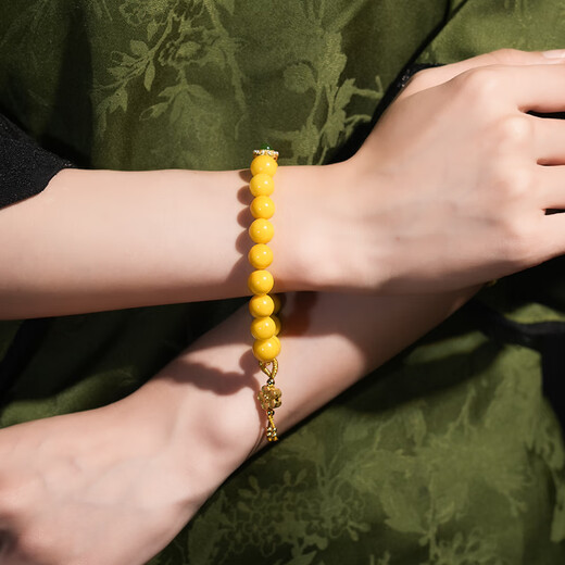 Qingchengshan Cultural and Creative Beeswax Bracelet Amber Chicken Fat Yellow Nanhong Bracelet Women's Turquoise Raw Mineral Transfer Buddha Beads Birthday Gift Beeswax Plum Blossom Bracelet Has Been Fragranced