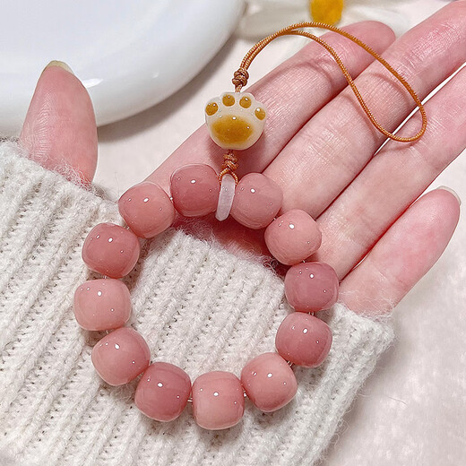 顶妃（DING FEI）粉红菩提手捻荔枝猫爪手串女手机链挂件挂绳佛珠念珠盘玩文玩礼物 烟粉手机链 B00-207 手机链