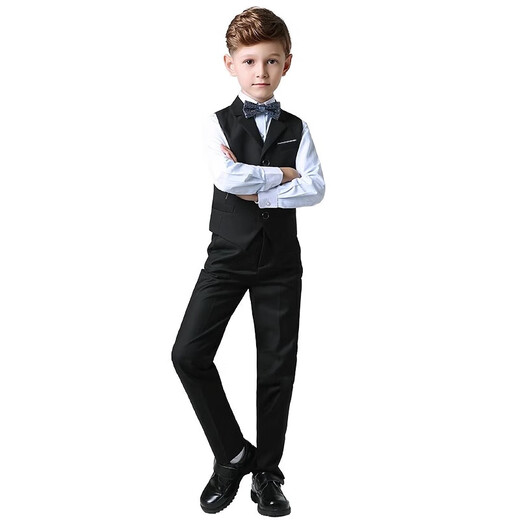 Romon children's suit boys dress flower girl vest suit host wedding piano graduation performance Navy 140