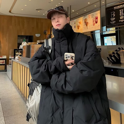 Poke Lingge cotton jacket for boys winter new American fashion brand stand collar thickened cotton jacket loose warm cotton jacket black XL 125-145Jin Jin is equal to 0.5 kg