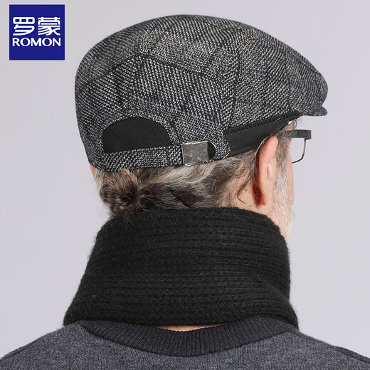 Romon wool hat men's winter plaid ear protection duck tongue forward hat for dad and elders large size windproof and cold protection thickened