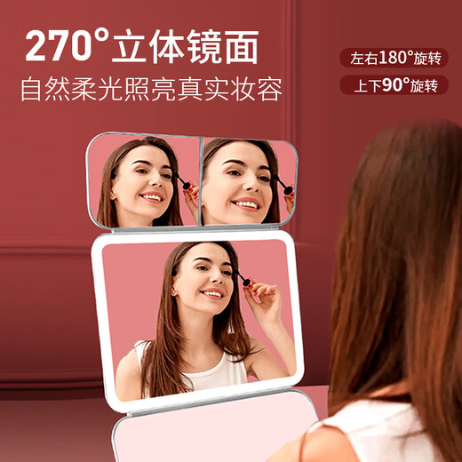 Dong Nailun Makeup Mirror with Light LED Daylight Dressing and Beauty Mirror with Fill-in Light Smart HD Desktop Portable Valentine's Day Birthday Gift for Wife Girl Little Magic Mirror LED Makeup Mirror Lights Up When Opening the Cover Smart Model White