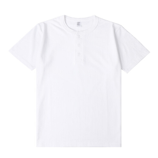 Heavy heavy cotton Henry shirt short-sleeved T-shirt men's summer American retro trend ins loose casual Henry neck T-shirt white M (recommended 111Jin[Jin equals 0.5 kg]-130Jin[Jin equals 0.5 kg])
