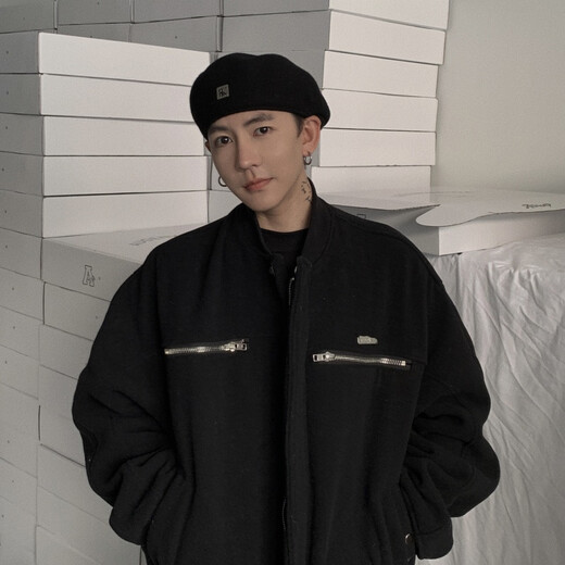 Mu Jinfan Decoration New Outdoor Versatile Woolen Beret Men's Autumn and Winter Fashion Versatile Black Backward Wearing Progress Hat Men's KK Black One Size