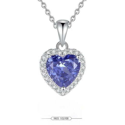 Xingtang Ocean Heart Necklace New Pure Silver Tanzanite Heart-Shaped Necklace Full of Diamonds Fashionable Simple Love Pendant 925 FDDZ-028-Ocean Blue