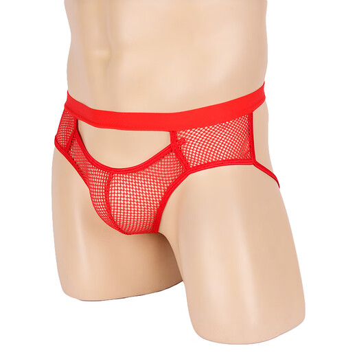 Ye Zimei Men's sexy underwear wide belt cotton mesh double thong T-pants men's crotch hollow thong red uniform size