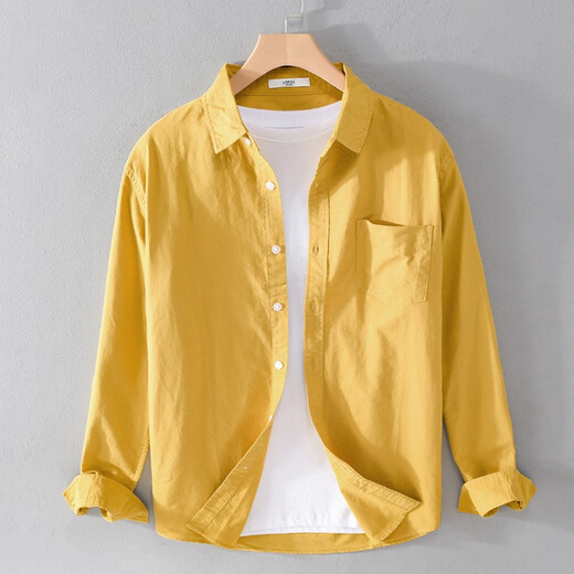 Geshijues neues Oxford-Langarm-Hemd von Oxford Herren lässig und vielseitig mit fester Farbe Top-Lampe und Samt warme weiße Hemd Trendy 9249 Yellow XL