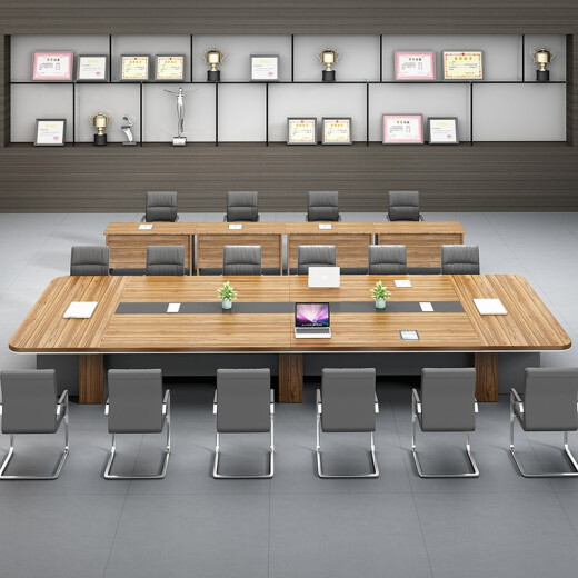 Oloti large conference table long table and chair combination 20 people office desk simple modern plate oval conference table meeting guest table company conference room training negotiation table North American oak 2.8 meters conference table + 8 conference chairs