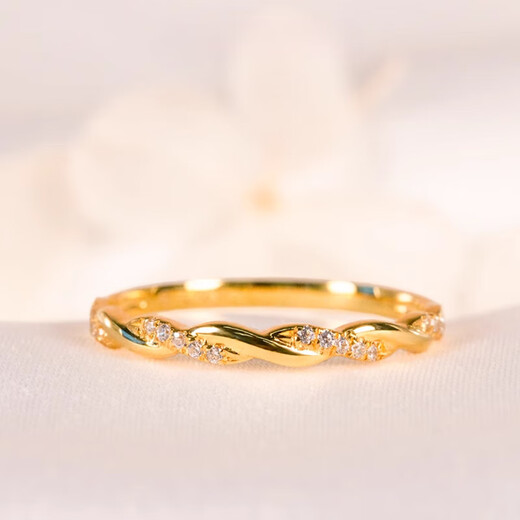 Fat Donglai's same style ring, colored gold, sparkling starlight, woven 18K rose gold, winding curve, female gift ring, 18K rose gold, women's size 8