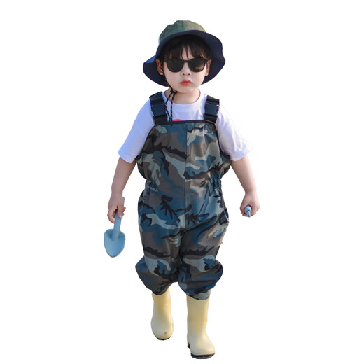 Zhe Wei's sea equipment, children's water play clothes, wading waterproof pants, kindergarten beach fishing suspenders, one-piece rain boots, waders, nylon pocket water play clothes, 10XL, 10XL, size 160, inner length 16 cm