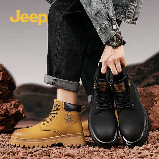 Jeep Big Yellow Boots Jeep High Top Martin Boots Schnürmodus vielseitige Arbeitsstiefel Herrenstiefel Motorrad Lederstiefel City Lederschuhe schwarz 41