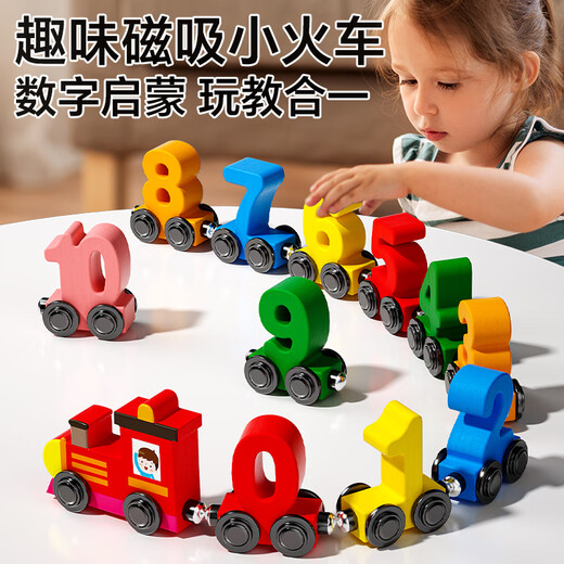 Kinder für magnetische digitale Zug Spielzeug Puzzle Boy Magnetische 1-3 bis 6 Jahre alte Babybaublock Baugruppe Holz [12 Magnetabschnitte] Kleine Zug + Tiergrabungsbrett