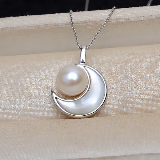 Shiyi s925 sterling silver gold natural freshwater real pearl moon pendant pendant pendant shell inlay does not include necklace Silver pendant does not include chain