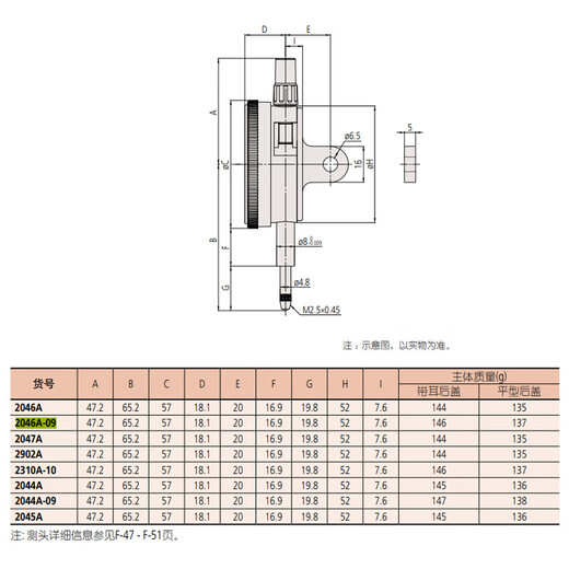 Mitutoyo dial indicator dial indicator pointer indicator imported from Japan 2046AB-09/0-10/0.01mm flat back cover