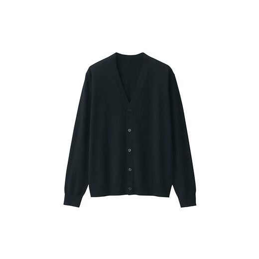 MUJI Men's Wool Washable High Gauge V-Neck Cardigan Men's Sweater Winter Men's Model AA0PFA4A Black L (175/100A)