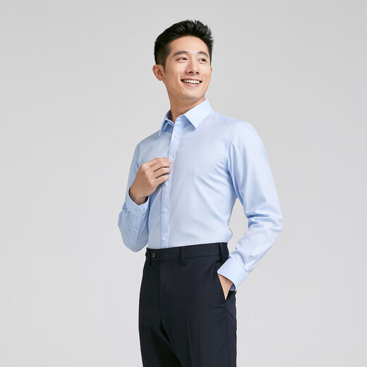 YOUNGOR long-sleeved shirt men's plain DP no-iron shirt pure cotton fabric anti-wrinkle comfortable easy care shopping mall same style blue plain YLDP120667HJY 39