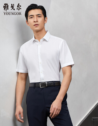 雅戈尔（YOUNGOR）短袖衬衫男白色隐条纹免烫衬衫全棉面料舒适抗皱易打理商场同款 白色YSTP180505BBA 39
