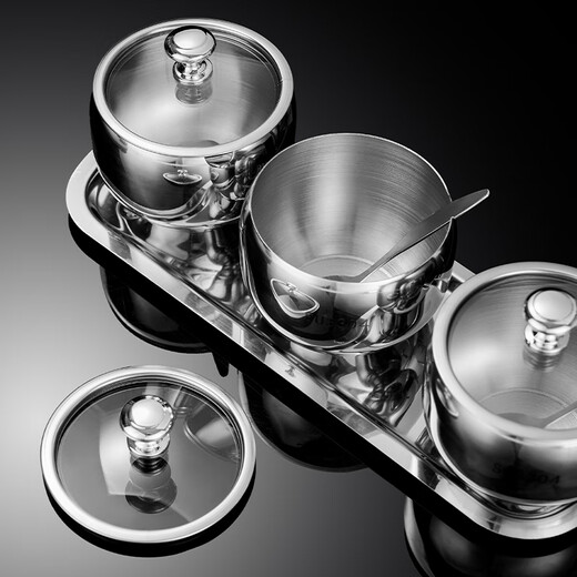 LeCali 304 stainless steel seasoning jar set seasoning bottle salt shaker kitchen seasoning jar dust-proof with spoon combination storage box seasoning jar set with tray with spoon