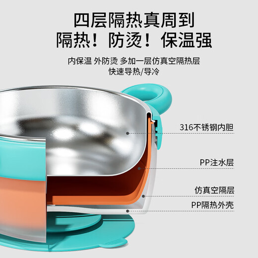优可倍宝宝辅食保温碗婴儿专用碗316防摔防烫儿童餐具恒温幼儿注水保温 【升级款感温+带吸盘】黄色