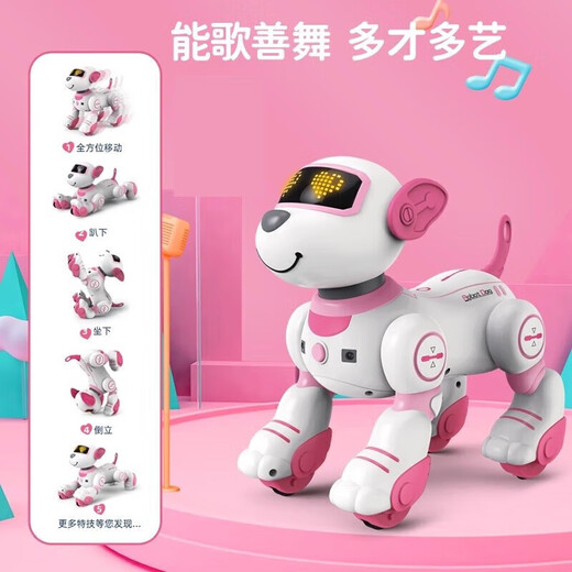 JJRIC 1 Junio ​​Regalo Voz de voz Controlada Robot inteligente Dog Children Toys Boys 3-6 años Niñas Educación temprana Robot Robot Electronic Dog Intelligent Education Educación temprana Robot Dog [Pink] 6.1 Día del Día del Niños Regalos Caminantes Electronic Dog