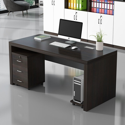 Zimulin boss desk office desk and chair combination modern simple single computer manager office furniture work and study long table golden oak color 1.8 meters + three drawer cabinets (table 5cm thick)