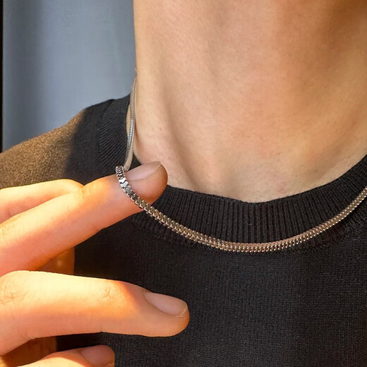 IDEAGEMER925 silver keel chain necklace men's fashion trend simple niche versatile stacking single chain plain chain for boys keel chain-50CM