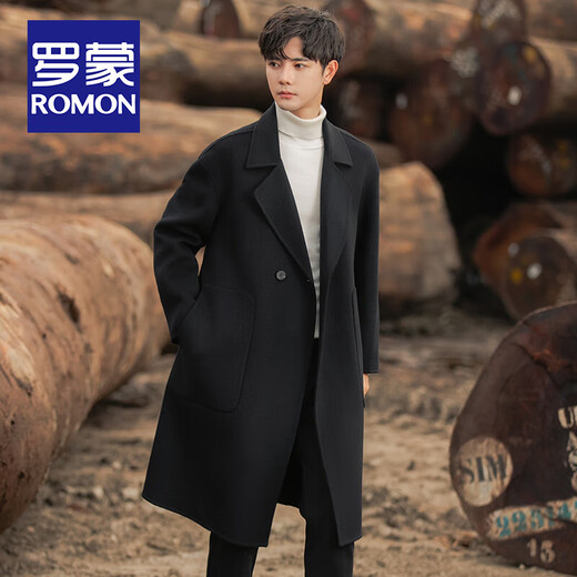 ROMON Light Luxury Spring and Autumn Wool Double-sided Wool Coat Men's Mid-Length Thickened Over-the-Knee Windbreaker High-Quality Jacket Men Gray Green (70% Sheep Wool) S Recommended (110Jin Jin is equal to less than 0.5 kg)
