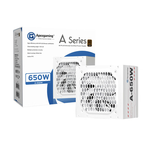 Apexgaming Ai Pai E-Sports Power Supply 650W Bronze Medal Desktop Computer Host DIY Game E-Sports White Power Supply All Japanese Capacitors/Temperature Control Fan/Five-Year Warranty A650W Bronze Medal White/All Japanese Capacitors/5-Year Warranty