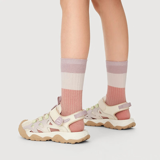 Li Ning children's sandals for boys, girls and middle-aged children in summer new sports soft-soled river shoes Baotou non-slip children's shoes Swan White/Lotus Red Purple 34 Inner length is about 22.2cm, suitable for feet 21.2cm long