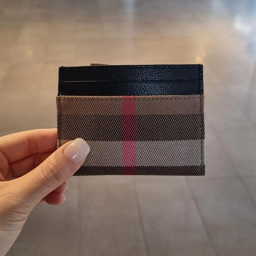 BURBERRY Burberry unisex black leather plaid card holder 80840331