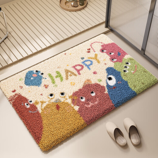 茵迈浴室地垫卫生间门口吸水速干卡通脚垫防滑地毯厕所耐脏专用垫地垫 多巴胺哈哈15664 50cm*80cm