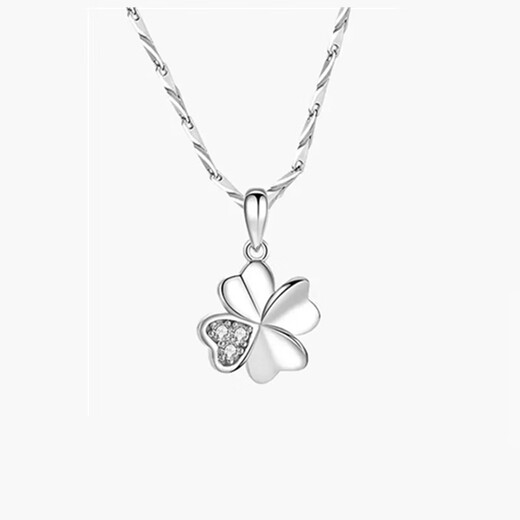 DL 1998 Fat Donglai same style new platinum pendant PT999 necklace for women summer four-leaf clover light luxury white l gold clavicle chain birthday PT950 lucky four-leaf clover necklace