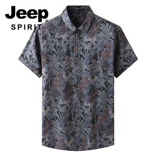 JEEP SPIRIT夏季2024新款欧美大码男装短袖衬衫男士胖子花衬衣特大码冰丝上衣 9207黑色 10XL 225350-350斤